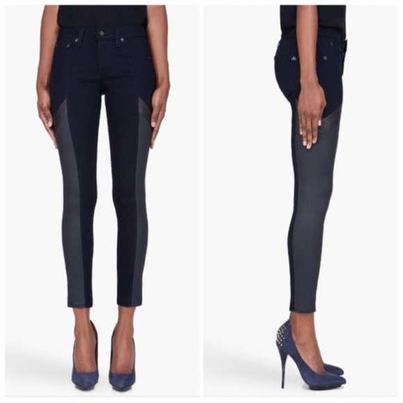 🎉2xHP🎉 Rag & Bone Midnight Leather Trim Skinny Jeans - Picture 3 of 13